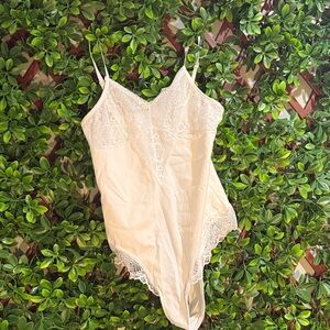 Olive & Ivy Boutique Lace Trim White Bodysuit lingerie